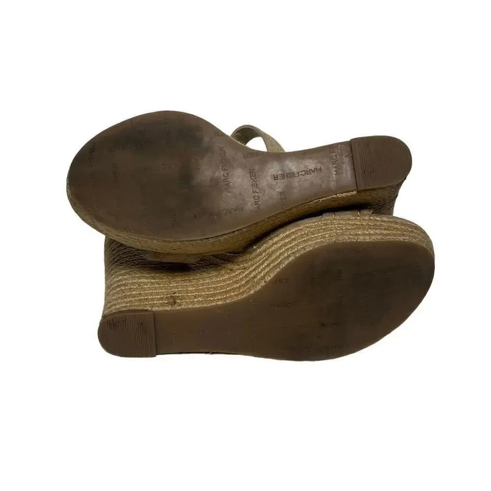 Marc Fisher Haely Nude Beige Suede Wedge Heel Espadrille Sandal Shoes Size 8